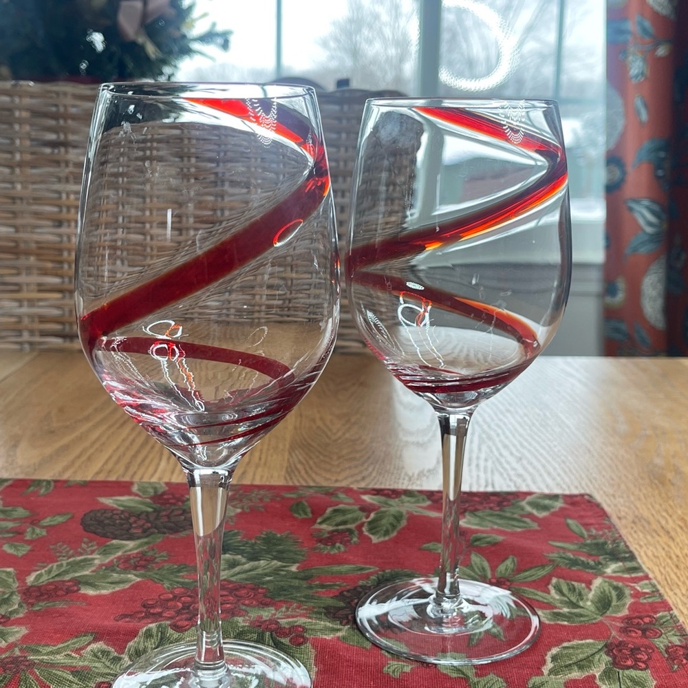 Pier 1 Red Swirline Wine Goblets